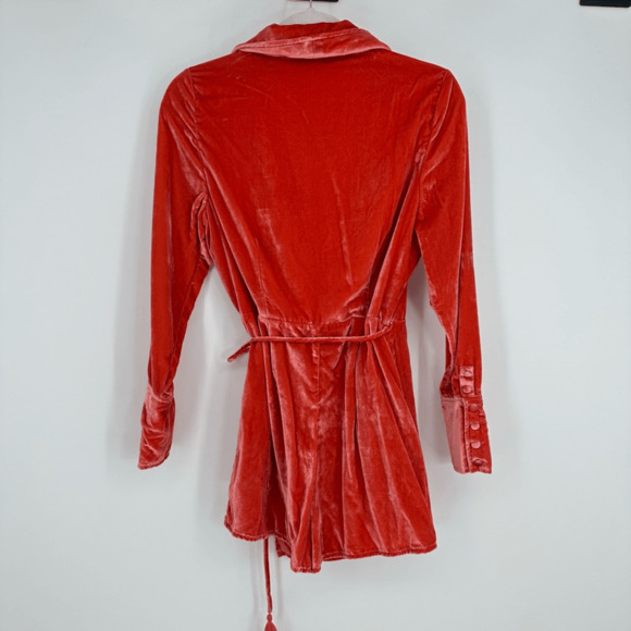 Free People Viola Velvet Romper Size S Orange Long Sleeve Tassels Boho Festival - Picture 7 of 15